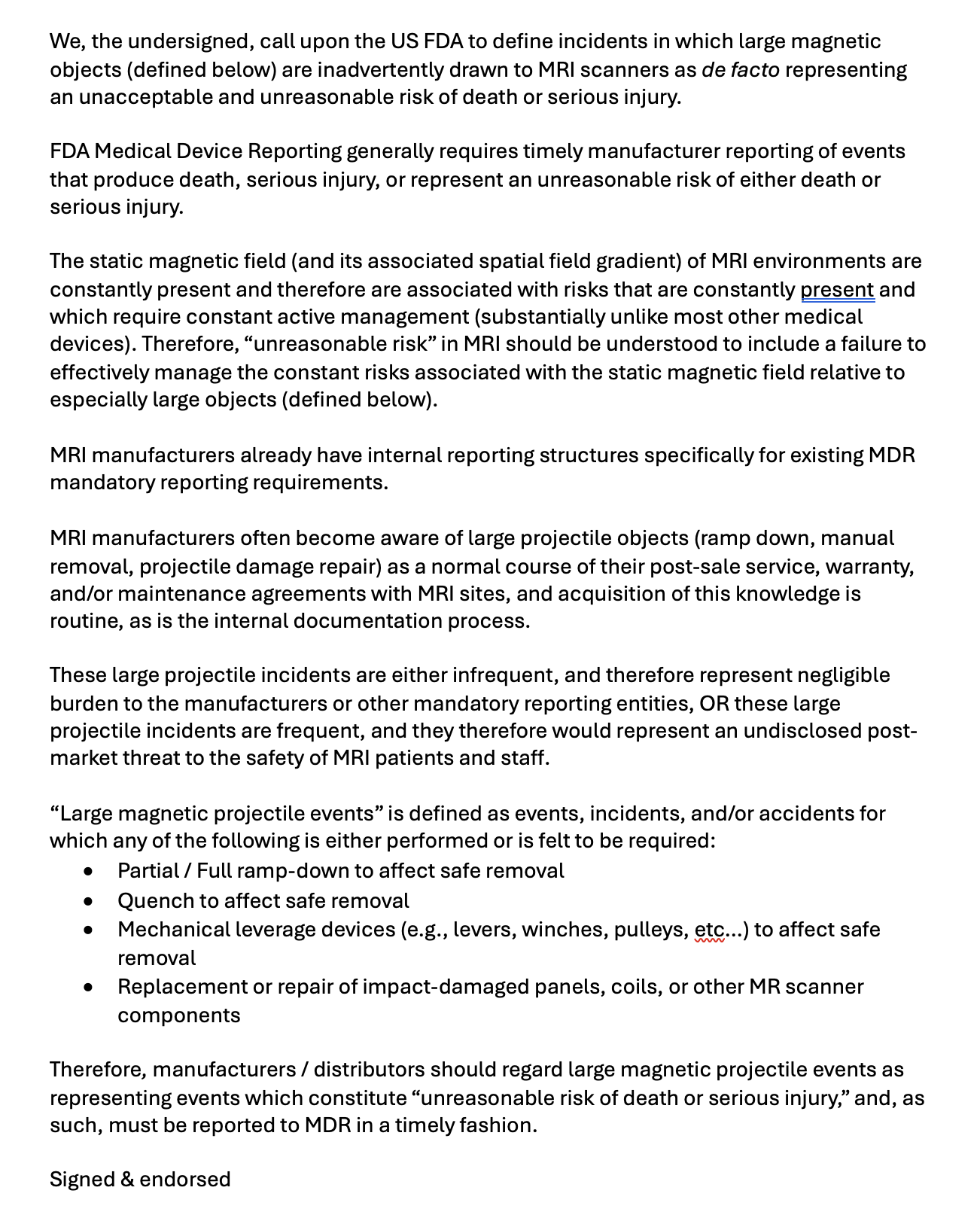 Mri Projectile Risk Sign On To Letter To FDA To Classify Large MRI Projectiles As ...